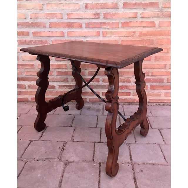 Spanish Side Table in Chestnut with Carved Lyre Legs, 18th-Century For Sale - Image 5 of 15