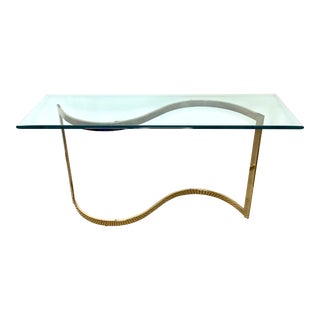 Mid 20th Century Hollywood Regency Style Glass and Brass Console Table For Sale