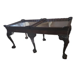 Mid 20th Century Chippendale Carved Mahogany Glass Top Coffee Table For Sale