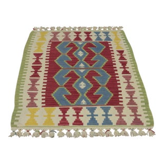 1960s Turkish Geometric Red and Blue Hand Knotted Kilim Rug For Sale
