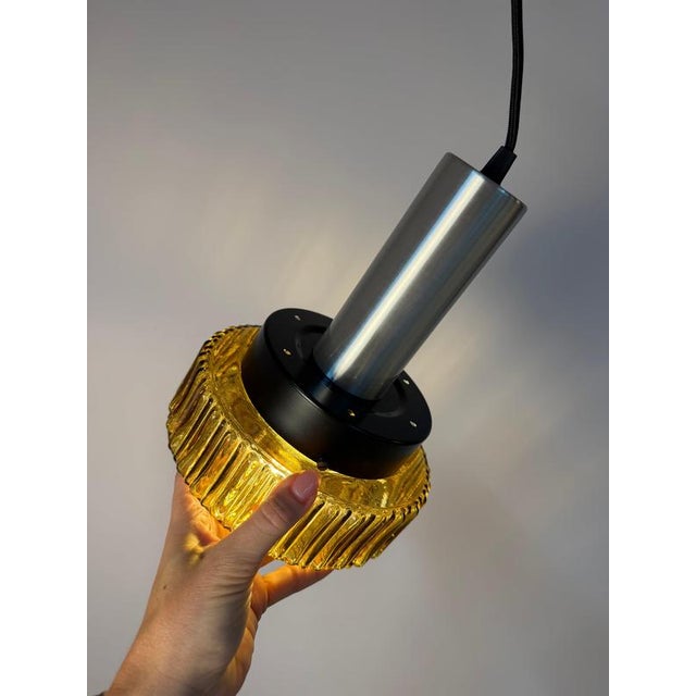 Hanging Lamp in Brown Glass and Metal For Sale - Image 3 of 11