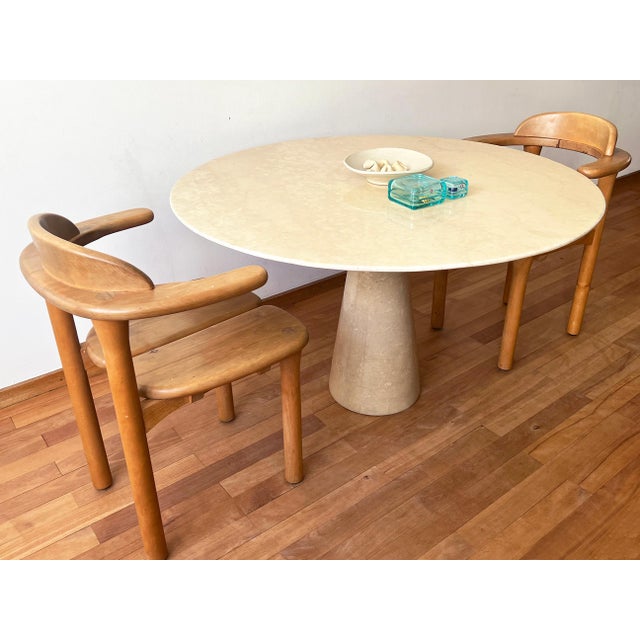 Postmodern Angelo Mangiarotti Cream Off White Marble Dining Table, Pedestal Base For Sale - Image 9 of 14