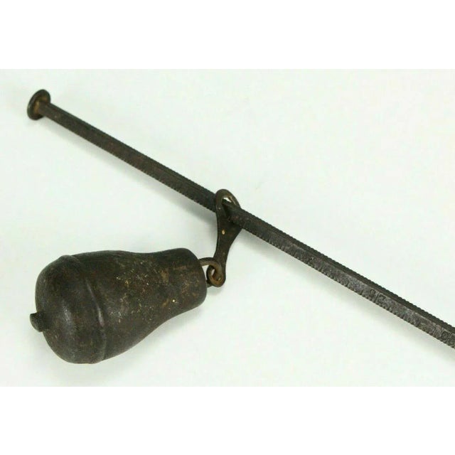 Black 1800's Cast Iron Hanging Balance Beam Scale 3 Hooks Original Counterweight For Sale - Image 8 of 12