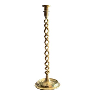 English Antique Tall Brass Open Twist Candlestick Circa 1890 For Sale