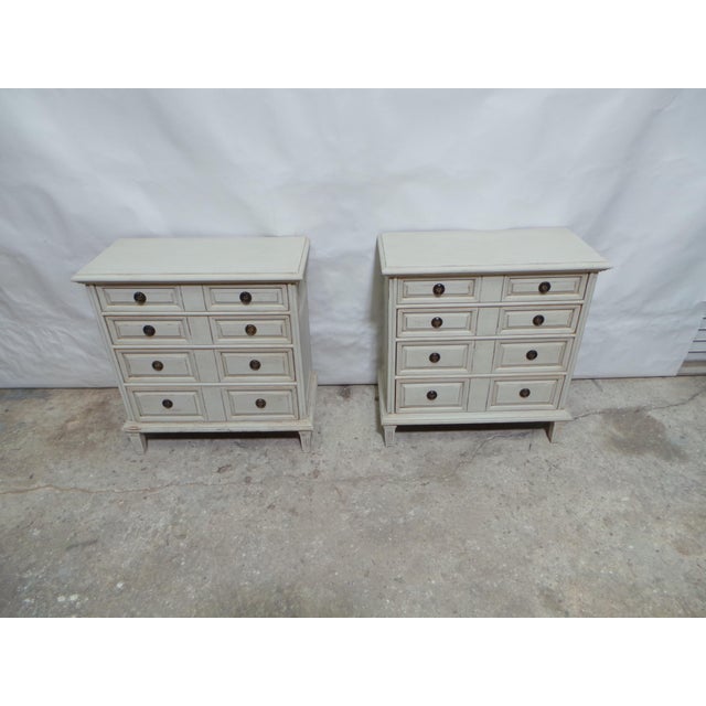 This is a unique set of 2 Gustavian Style 4 Drawer Chest of Drawers. They have been restored and repainted with Milk...