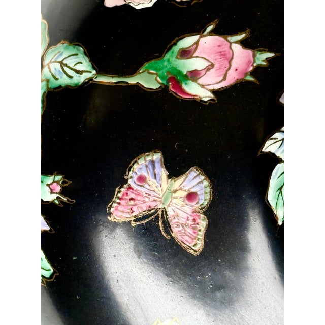 Black Chinese Export Famille Noire Hand-Painted Floral Vase For Sale - Image 8 of 11