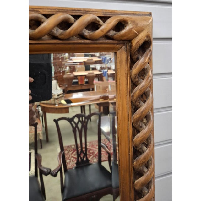 Wood Italian Continental Style Braided Solid Walnut Frame Wall Mirror For Sale - Image 7 of 12