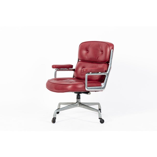 This early vintage mid century modern red leather Model 3475 Eames Time Life Executive or "Lobby" Desk Chair designed by...