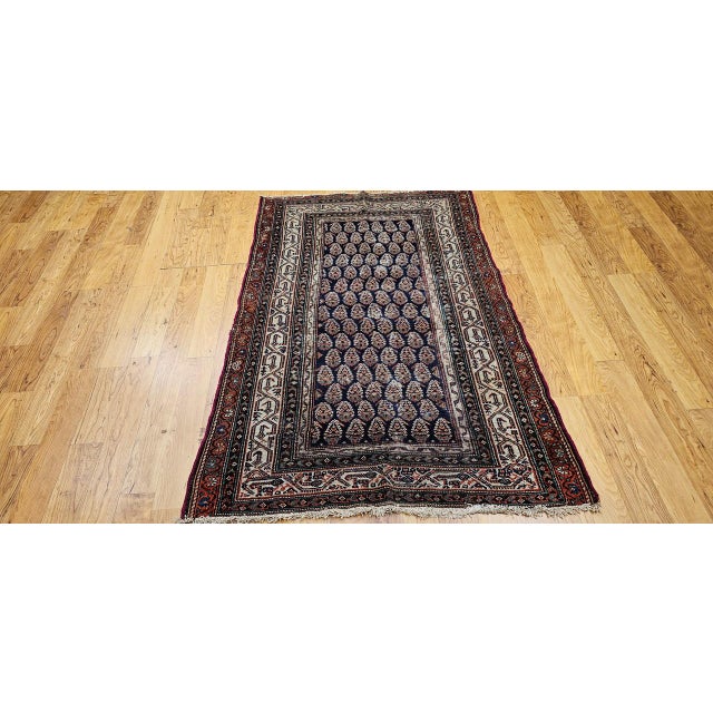Persian Antique Persian Malayer Rug, Hand-Knotted Wool, Paisley Pattern, 4x6, Navy & Ivory For Sale - Image 3 of 14