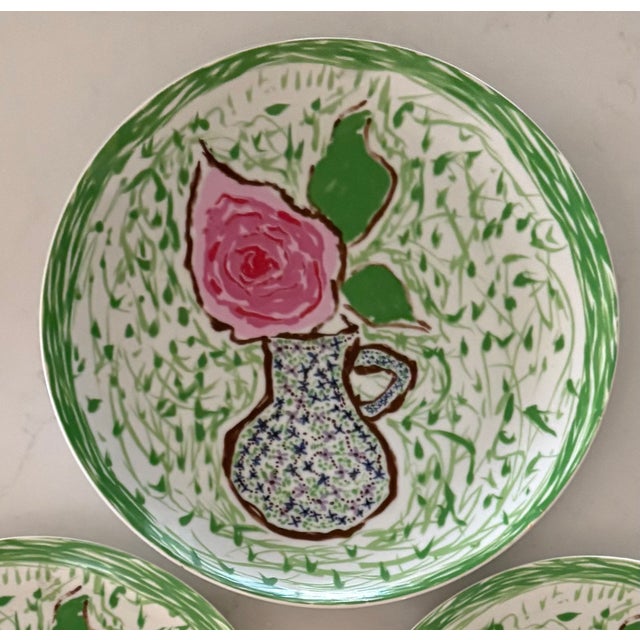 Vintage Green and Pink Rose Gloria Vanderbilt Taste Setter by Sigma Dinnerware-Set of 12 For Sale In Palm Springs - Image 6 of 7