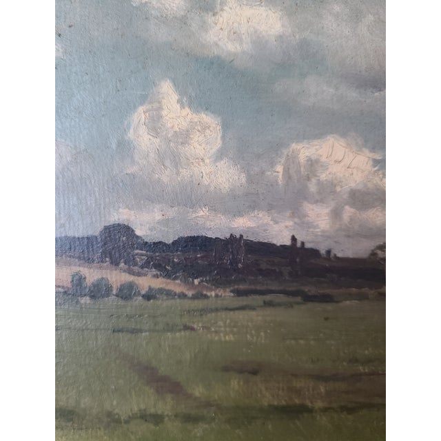 Small Antique 19th Century Oil Painting Moody Rural Landscape Scene For Sale - Image 4 of 12
