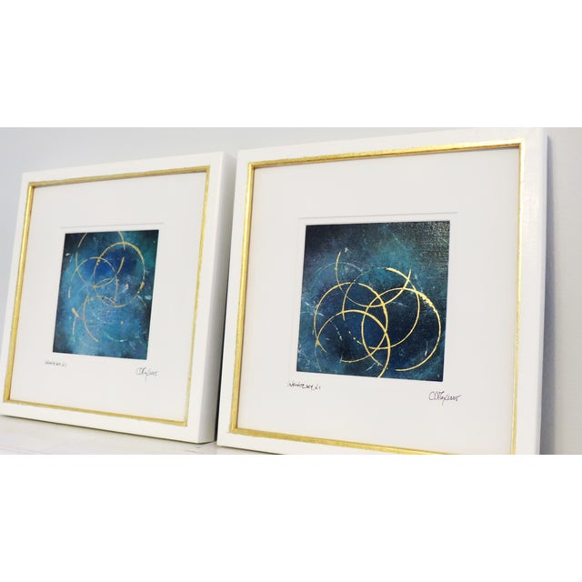2020s Custom Modern Gold Leaf Framed Abstracts by C. Damien Fox, a Pair. 2025 For Sale - Image 5 of 9