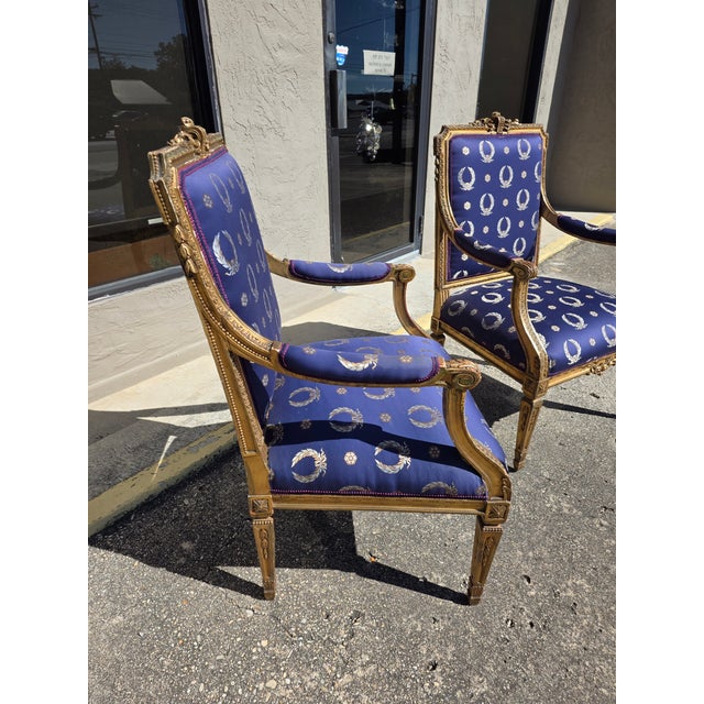Wood Pair of Louis XVI Style Giltwood Chairs For Sale - Image 7 of 12