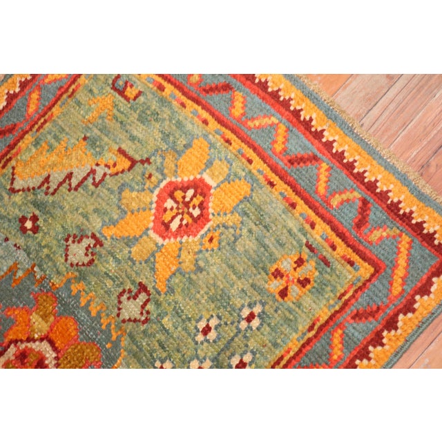 Zabihi Collection Bright Green Antique Colorful Oushak Runner - 2'6" x 15'1" For Sale - Image 4 of 8