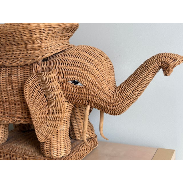 1970s Wicker Elephant Table & Plant Stand – Boho Chic For Sale - Image 6 of 9