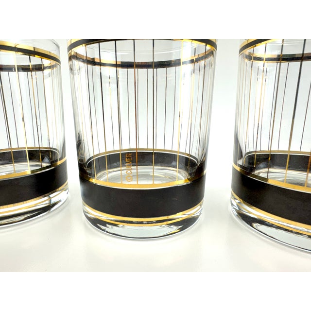 Culver Ltd. 1960s Mid-Century Modern Culver Black and Gold Lowball Glasses With Coordinating Ice Bucket – Set of 5 For Sale - Image 4 of 10
