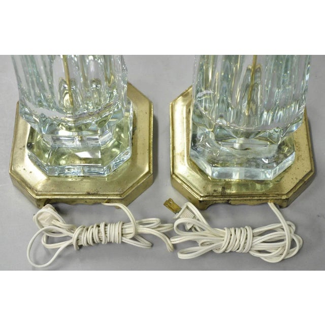 Vintage Cofrac Art Verrier Style French Leaded Crystal Glass & Brass Table Lamps, Pair For Sale - Image 10 of 12