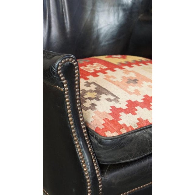 Set of Black Armchairs with Reversible Kilim Seat Cushion For Sale - Image 13 of 18