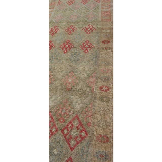 Mid 20th Century Hand Knotted Turkish Kurdish Runner With Diamond Design in Gray, Taupe, Red For Sale - Image 5 of 13