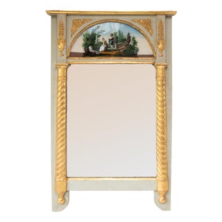 Antique French Restoration Painted Trumeau Mirror, 1830s For Sale
