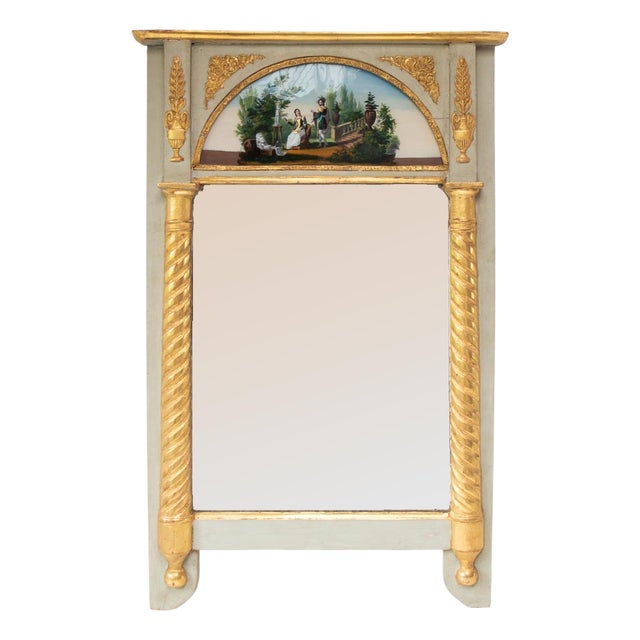 Antique French Restoration Painted Trumeau Mirror, 1830s For Sale