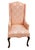 Chinoiserie Slender Queen Anne Wing Chair in Peach Silk Damask With Chinoiserie Medallions For Sale - Image 3 of 6
