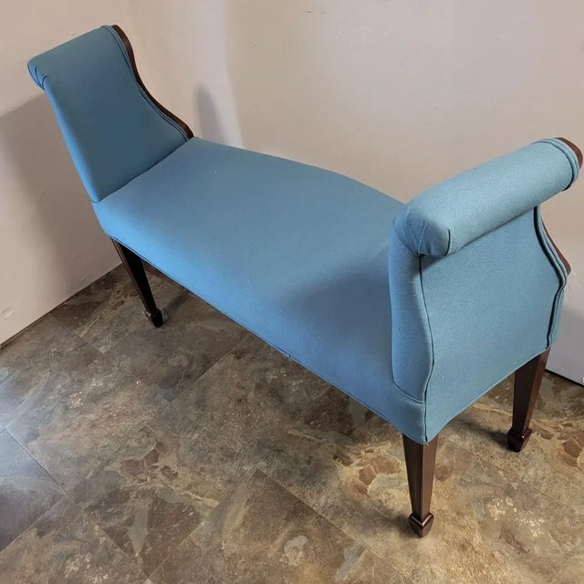 Henredon 20th C Federal Style Mahogany Upholstered Rolled Arm Bench For Sale - Image 4 of 8
