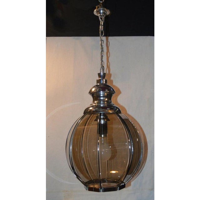 Mid-Century Octagonal Smoked Glass and Chrome Globe Pendant Light, 1960s For Sale - Image 11 of 13