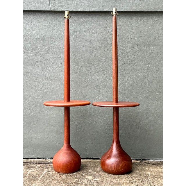 Vintage 1950s MCM Danish Teak Onion Bulb Floor Lamps - A Pair For Sale - Image 4 of 12