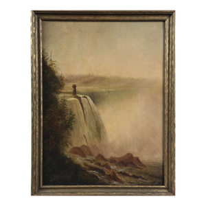 Antique 19th Century Hudson River School Niagra Falls Study in the Manner of Albert Bierstadt (Oil in Canvas)