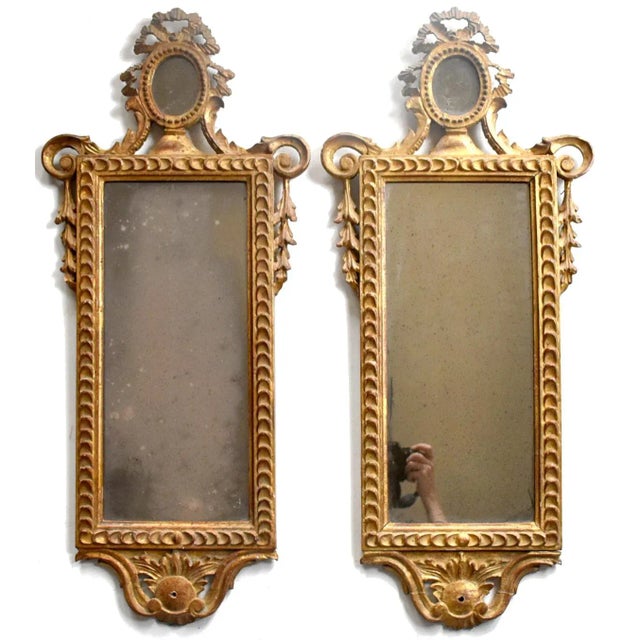 Pair of Antique 18th-Century Italian Neoclassical Giltwood Mirrors For Sale - Image 12 of 13