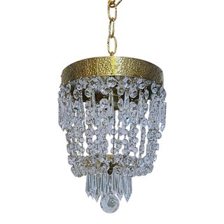 Vintage Brass Basket Chandelier For Sale