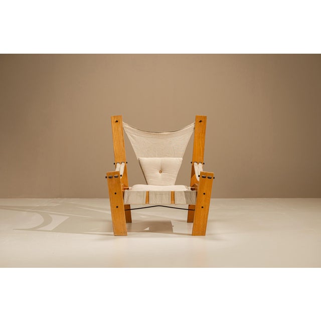 Wood Set of Easy Chair and Ottoman in Pinewood and Canvas by John De Haard, Netherlands, 1960s For Sale - Image 7 of 14