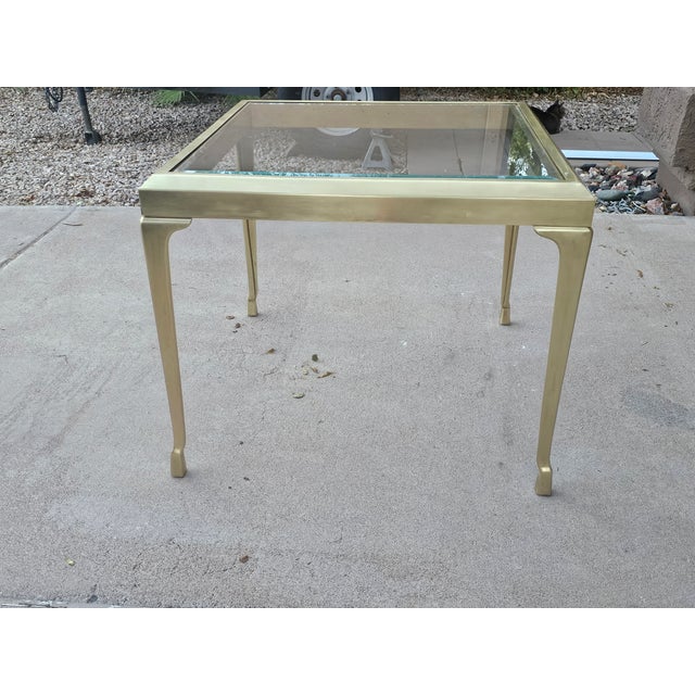 Mastercraft Mastercraft Brass Hoofed Dining / Center Table With Glass Top | Hollywood Regency | 34" Square For Sale - Image 4 of 9