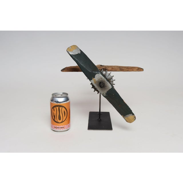 Early 20th Century Vintage Folk Art Hand-Carved and Painted Wooden Airplane For Sale - Image 10 of 18