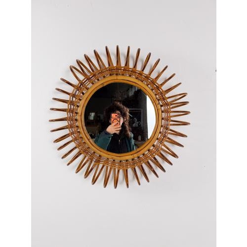 Mid-Century Modern Italian Sunburst Mirror in Rattan, Bamboo and Cane, 1960s For Sale - Image 18 of 18