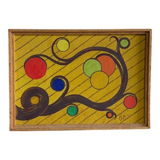 Abstract Yellow Canvas Painting Mid-Century Modern Vintage For Sale