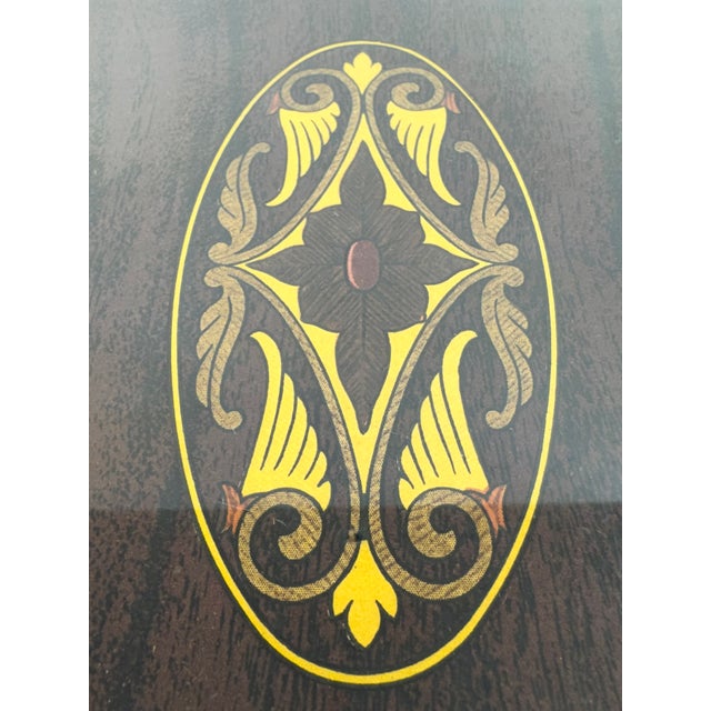 1960s English Regency Style Inlaid Mahogany Serving Tray With Greek Key Border and Wood & Brass Handles For Sale - Image 4 of 10