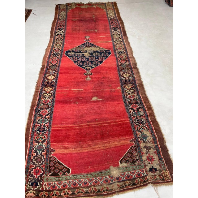 Late 19th Century Late 19th Century Ancient Kurdish Reds Aubergine & Emerald Green Runner Rug 4.3 X 11.10 For Sale - Image 12 of 12