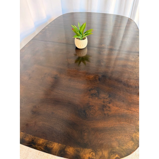 Brown Mastercraft Walnut and Brass Dining Table With 2 X 20 Inch Leaf Extensions For Sale - Image 8 of 12