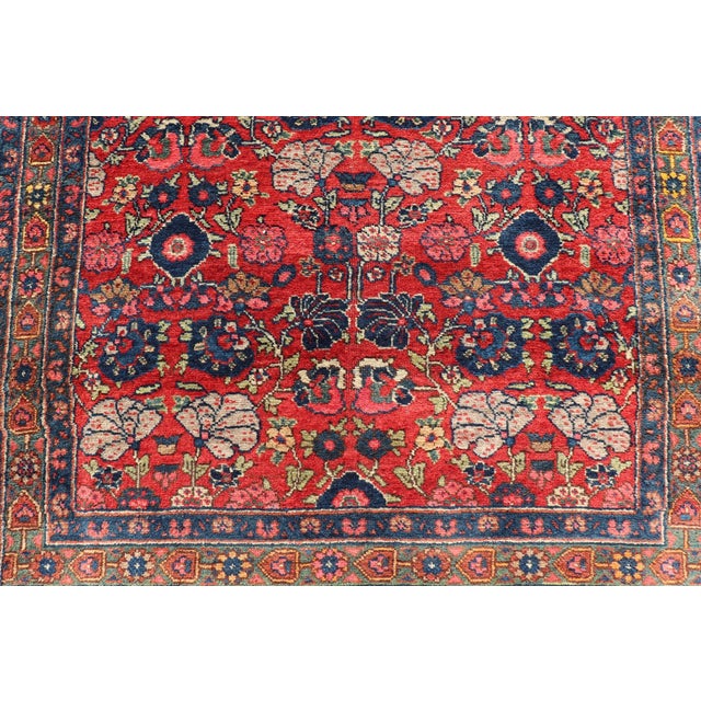 Antique Persian Bidjar Rug With Red Field and Bold Blue Floral Design 4'5 X 6'5 For Sale - Image 10 of 12