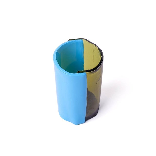 Contemporary Two Lines Vase in Clear Bottle Green by Enzo Mari for Cosit Factory For Sale - Image 3 of 9