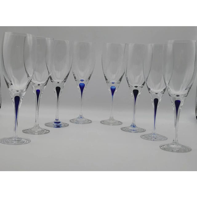 1990s Orrefors Intermezzo Blue Claret Wine Glasses- Set of 8 For Sale - Image 11 of 11