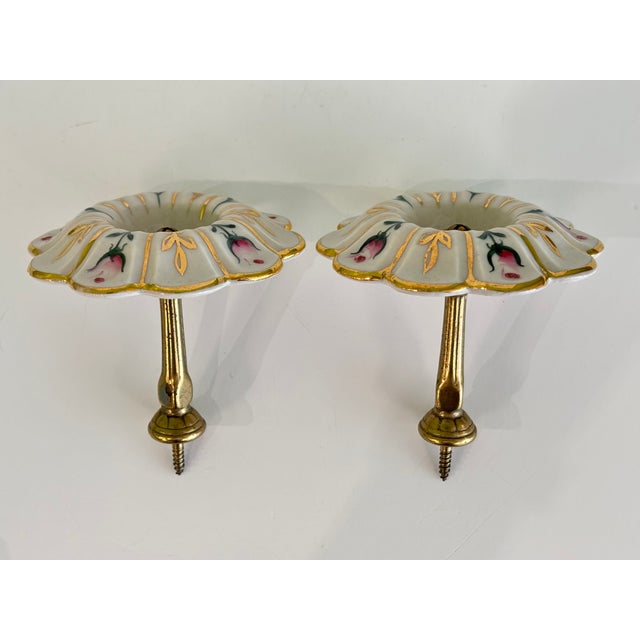 Rose Vintage Victorian Style (Rose Motif and Gold) Porcelain Curtain Tiebacks - A Pair For Sale - Image 8 of 10