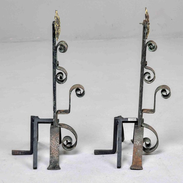 Gray Pair Early 20th Century Sunflower Andirons & Poker For Sale - Image 8 of 11