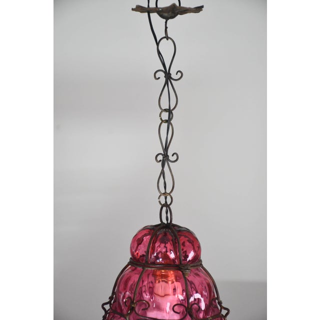 Wonderful Magenta Colour Venetian Lantern, Seguso Murano Glass, Italy, 1950s For Sale - Image 14 of 14