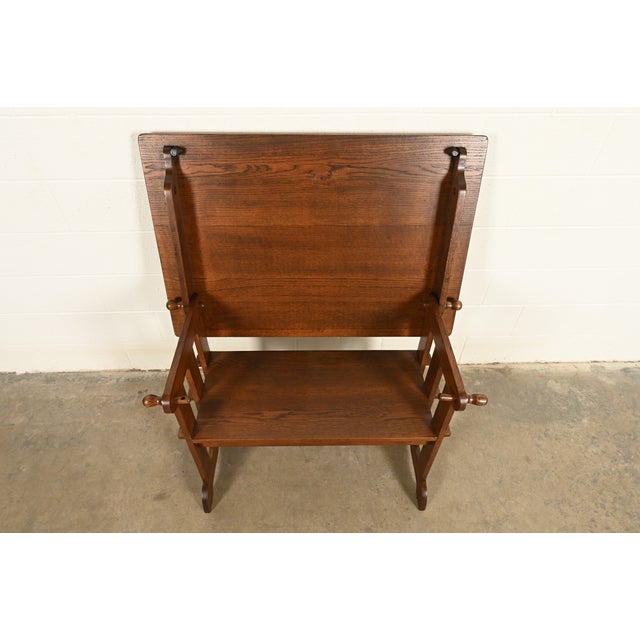 Stickley Style Antique Mission Oak Arts & Crafts Metamorphic Library Table Monk's Chair | Newly Refinished For Sale - Image 11 of 15