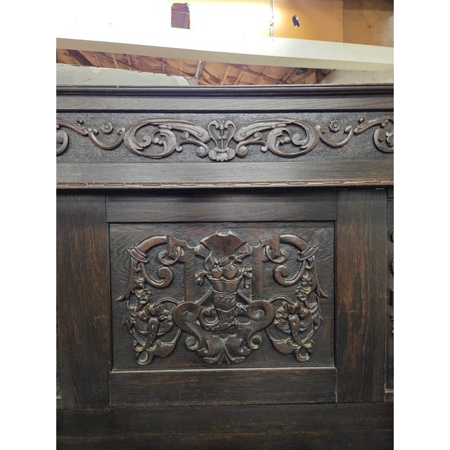 Thid Unique 19th Century Oak Carved English Sideboard/Buffet With Tall Back would make a great accent piece in a hallway,...