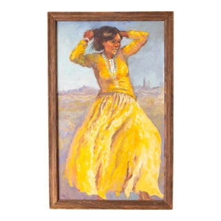Figure Painting of a Girl in Yellow on a Soutwestern Mesa Landscape For Sale