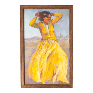 Figure Painting of a Girl in Yellow on a Soutwestern Mesa Landscape